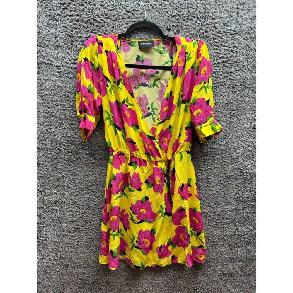 The Kooples Floral Short Silk Wrap Dress w/ Shoulder Pads Womens Size 0